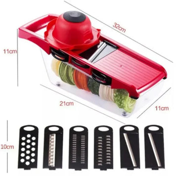 10-in-1 Mandoline Vegetable Slicer & Cutter – Multifunctional Manual Grater, Peeler & Chopper with Stainless Steel Blades – Red