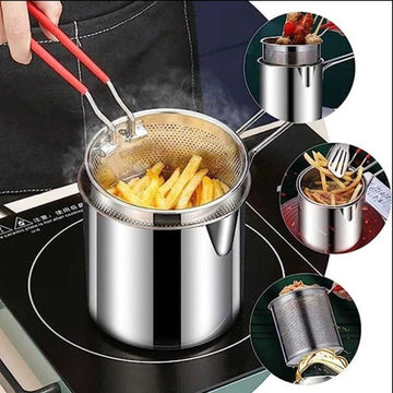 Stainless Steel Deep Fryer Pot with Strainer – Heavy-Duty Frying Pan for Home Kitchen – 1200ml Oil Capacity