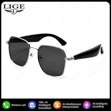 LIGE 2025 New Smart Glasses Fashion Sunglasses Bluetooth Call UV400 Hiking Fishing Al Intelligent Wireless Translation Glasses