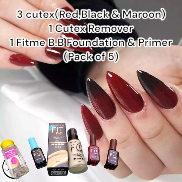5 In 1 Makeup Beauty Deal Nail Polish, Nail Polish Remover, Foundation, Primer