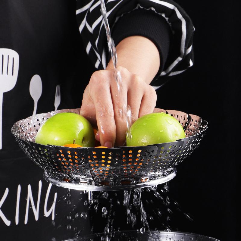 Stainless Steel Folding Vegetable Steamer Basket – Detachable Steaming Rack & Tray for Kitchen Cookware