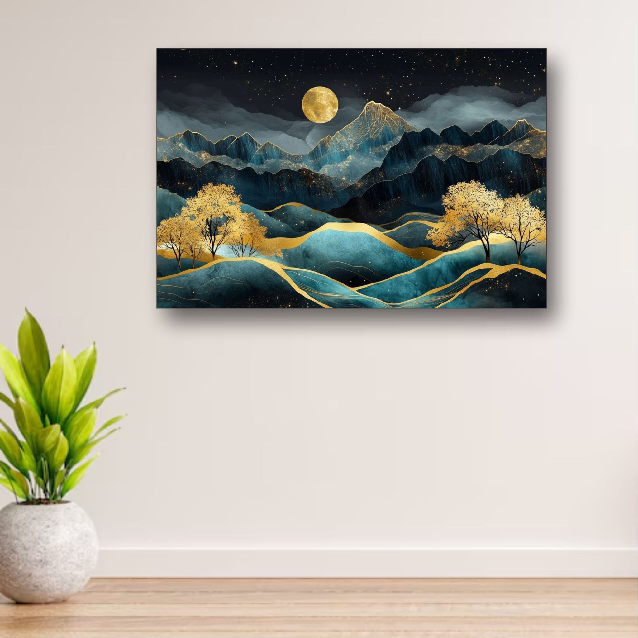 Metal Art, Black And Golden Metal Wall Frame For Home And Office Decor, Mountain Nature Frame